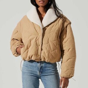 ASTR the Label Nadine Faux Shearling Trim Quilted Jacket